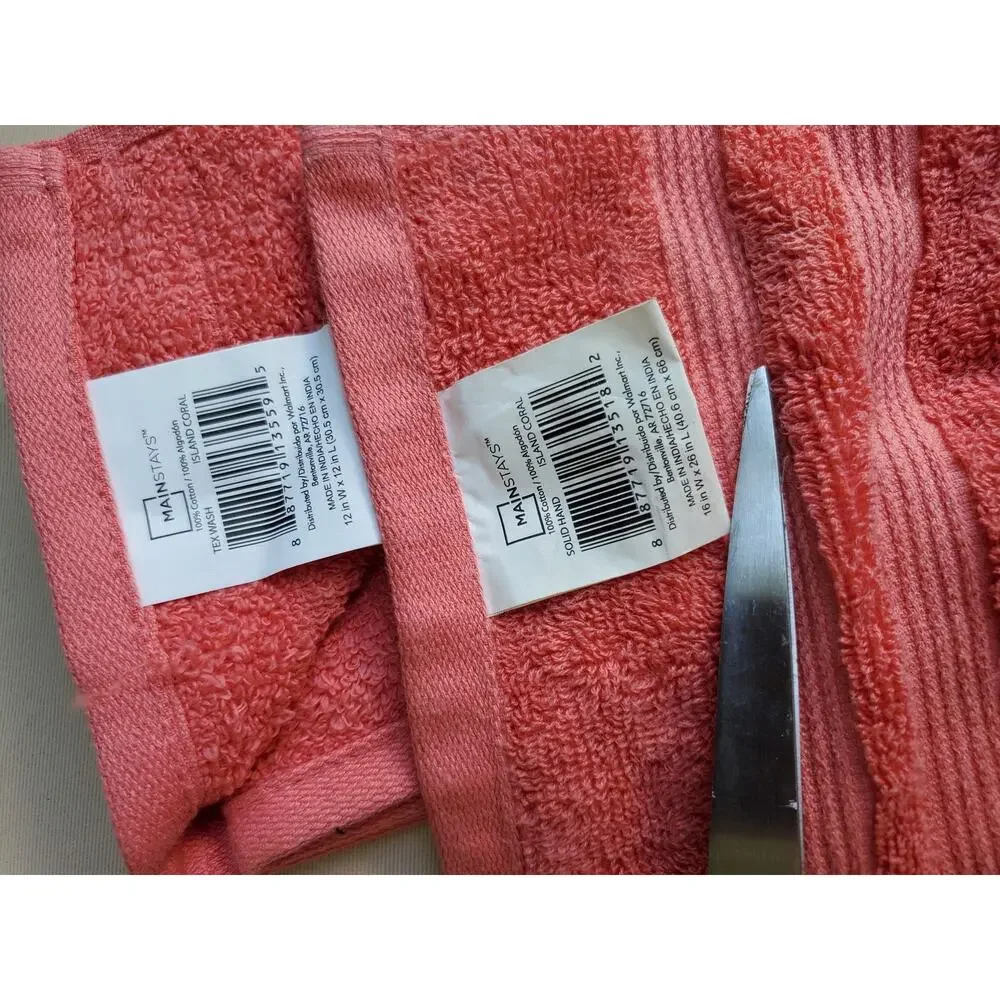 MAINSTAYS 2 Hand Towels & Washcloth Island Coral 100% Cotton Soft Absorbent Bath